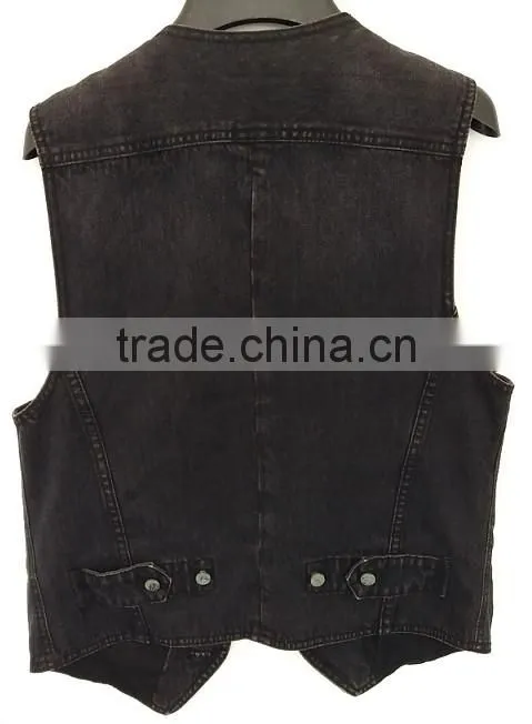 2016 cool women washed black denim waistcoat for Autumn