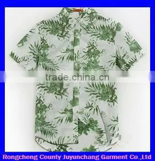 Popular green men's short sleeve hawaiian printed shirt