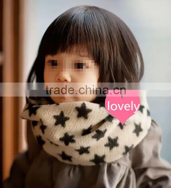 Korean style lovely winter warm acrylic five-pointed star pattern fashion baby scarf kids infinity scarf