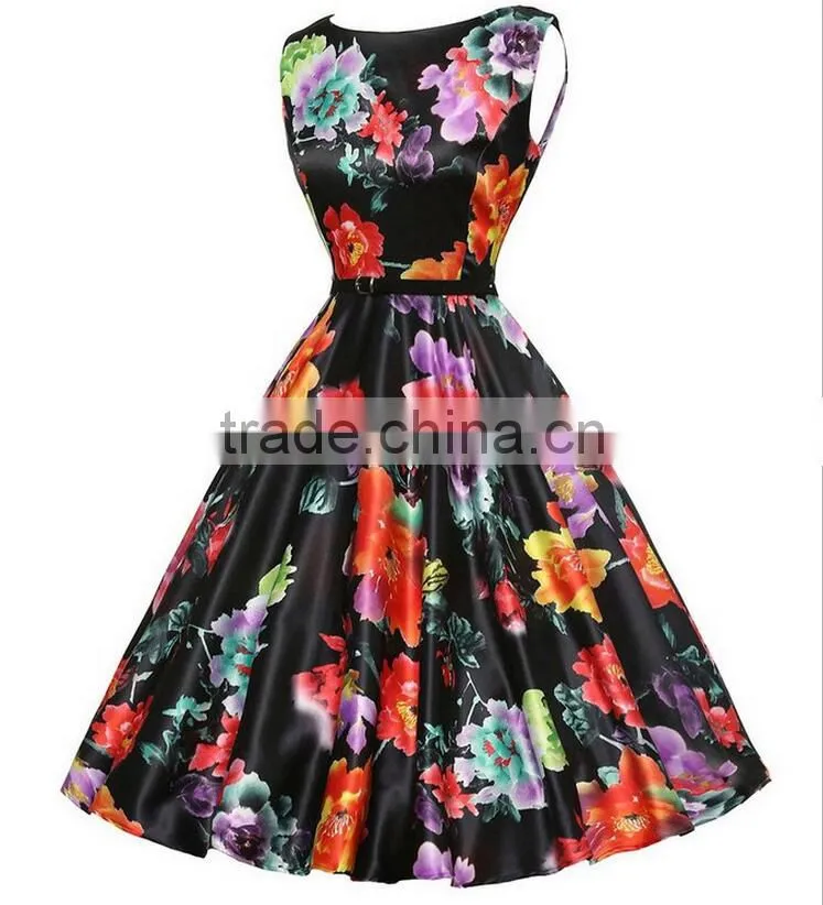 BoatNeck Sleeveless Vintage Tea Dress with Belt