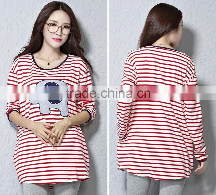 Autumn T-shirt, maternity T-shirt, big size T-shirt, long sleeve stripe T-shirt