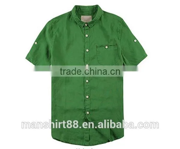 men's washed colorful linen/cotton square collar short sleeves shirt