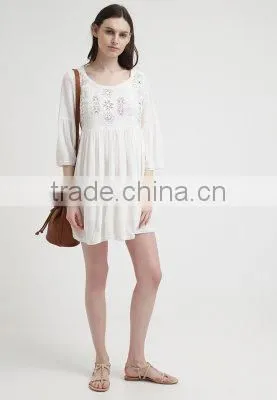 Embroidered casual cotton dress design for pregnant woman