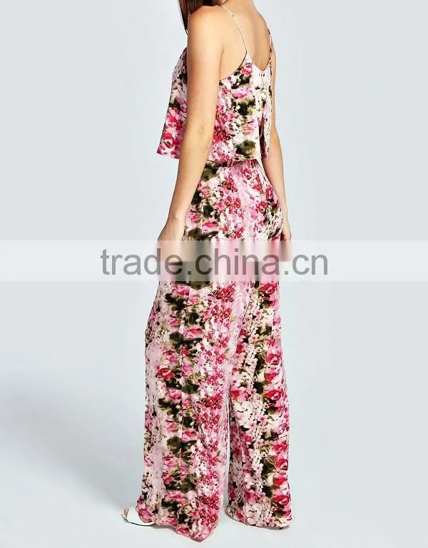 Floral Print Frill Top Strappy Women Jumpsuit for Women