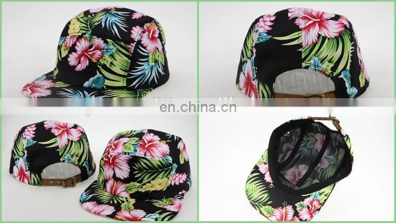 Floral Brim 5 Panel Hat Wholesale Front Patch Logo 5 Panel Hat/Cap