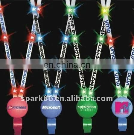custom led flashing light necklace lanyard,led light up christmas flat lanyard