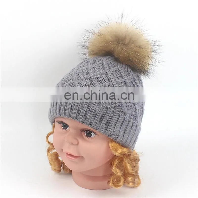 Best-selling Unisex Wholesale Striped Real Fur Pompom Baby Beanie Hat