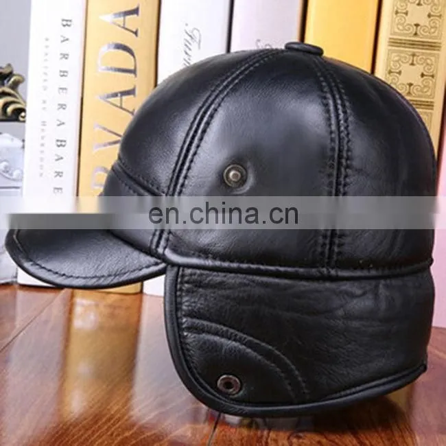 Unisex Cowhide Genuine Leather Earflaps Earmuff Bomber Baseball Hat Trapper Cap