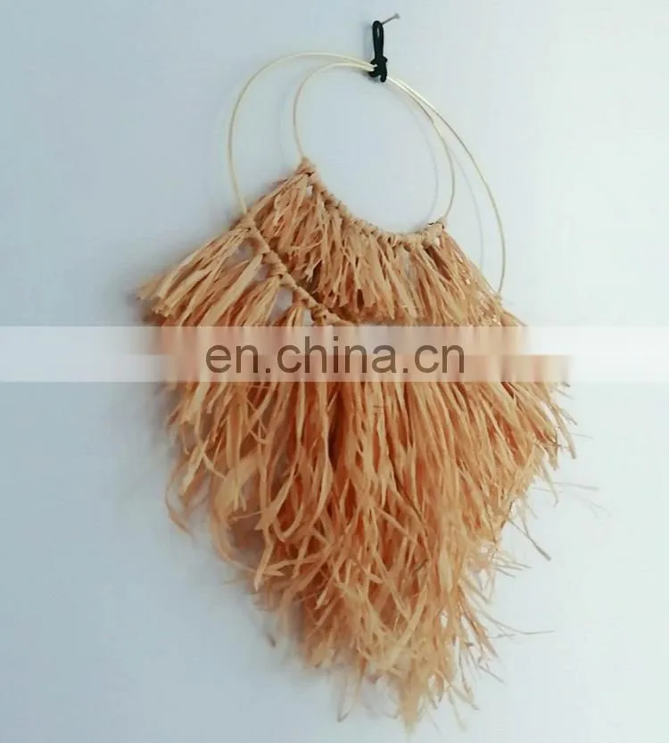 OEM home decoration raffia grass Lafite grass mirror wall hanging