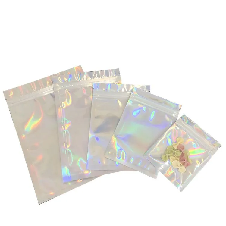 Holographic plastic transparent bag food packaging zip lock bag gold cosmetic transparent plastic bag