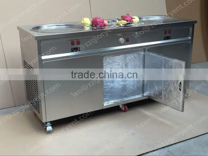 2016 hot sale thailand double flat round pan fried rolled ice cream machine for commercial