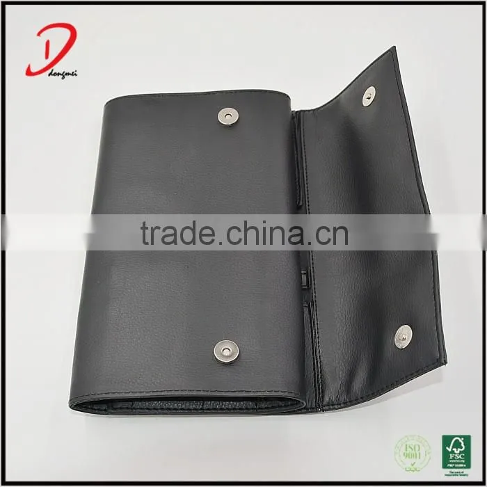 High quality black pu makeup brush belt bag,makeup brush holder leather case