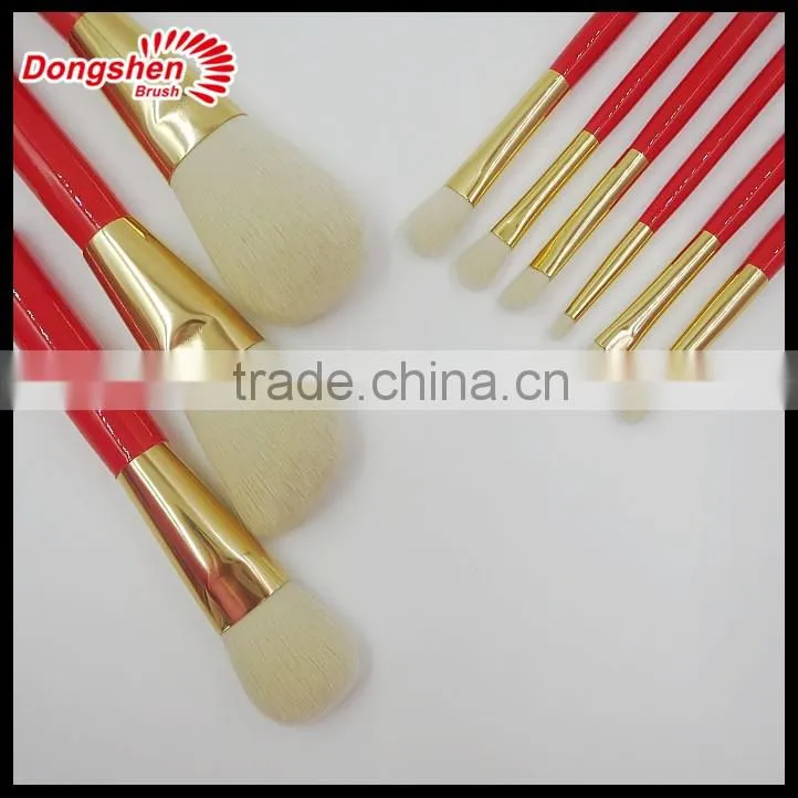 Professional red wooden makeup brush set,synthetic hair cosmetic brush set