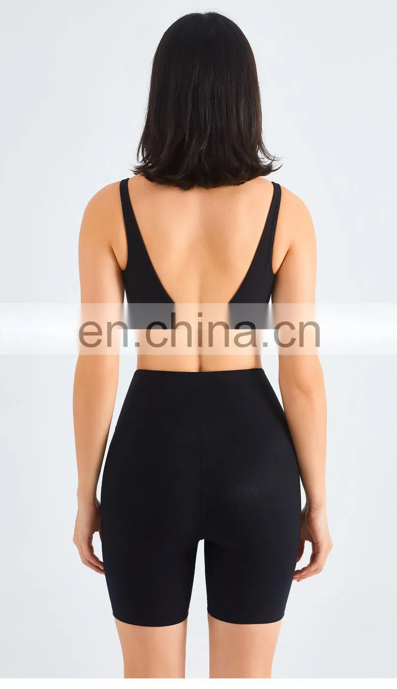 Custom Rib Adjustable Buckle Sports Bras Backless Gym High Impact Yoga Top