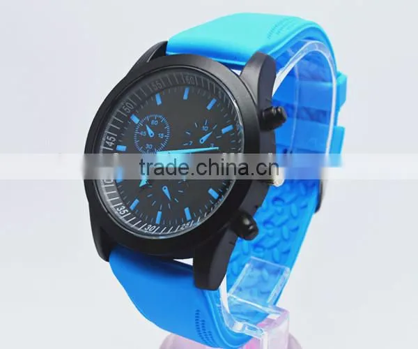 Japan movt quartz watch stainless steel back, azure silicone strap