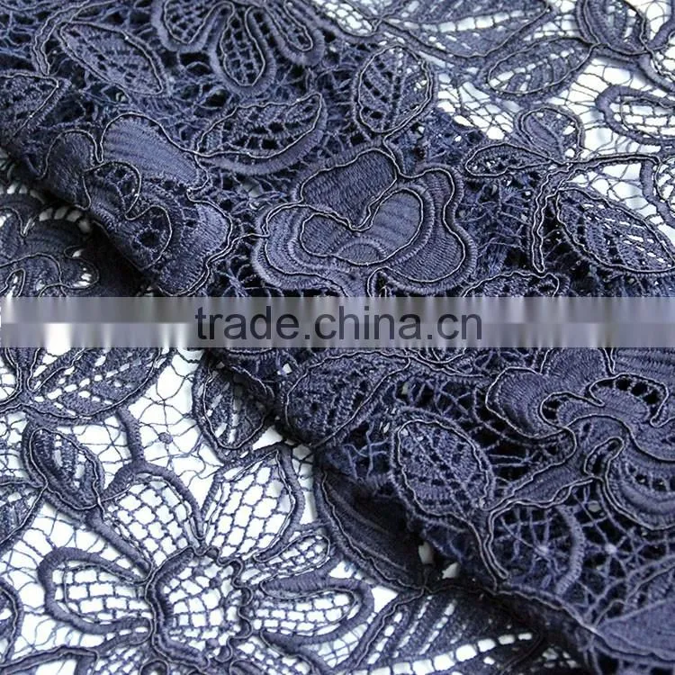 Chinese factory custom pattern deep blue water soluble lace for lady dress