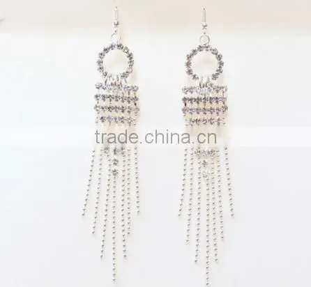 Cheap jewelry long tassels real gold plated rhinestone earrings