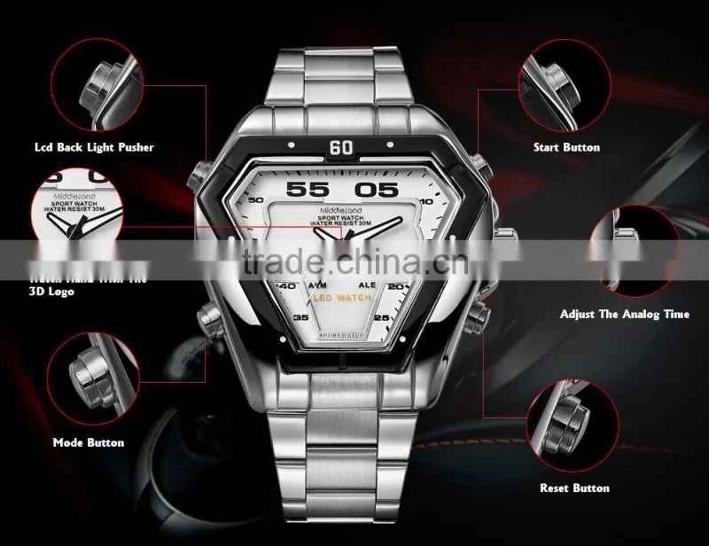 2015 japan movement double ca lendar all stainless steel watches waterproof