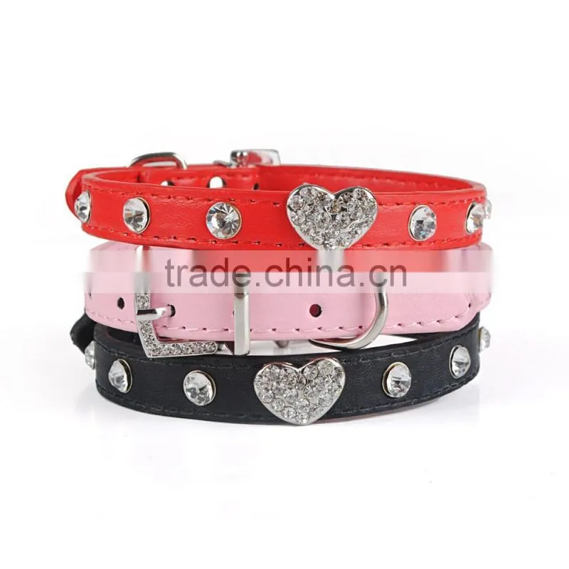 Wholesale dog chain diamond peach heart pu dog collar