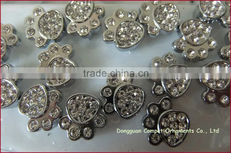 Compet Rhinestone Metal Zinc Alloy Jewelry Paw Print 10mm Slide Charms