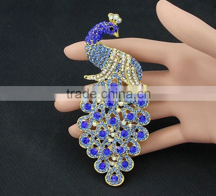 Wholesale Costume Jewelry China Peacock Crystal Peacock Brooches Blue Cheap