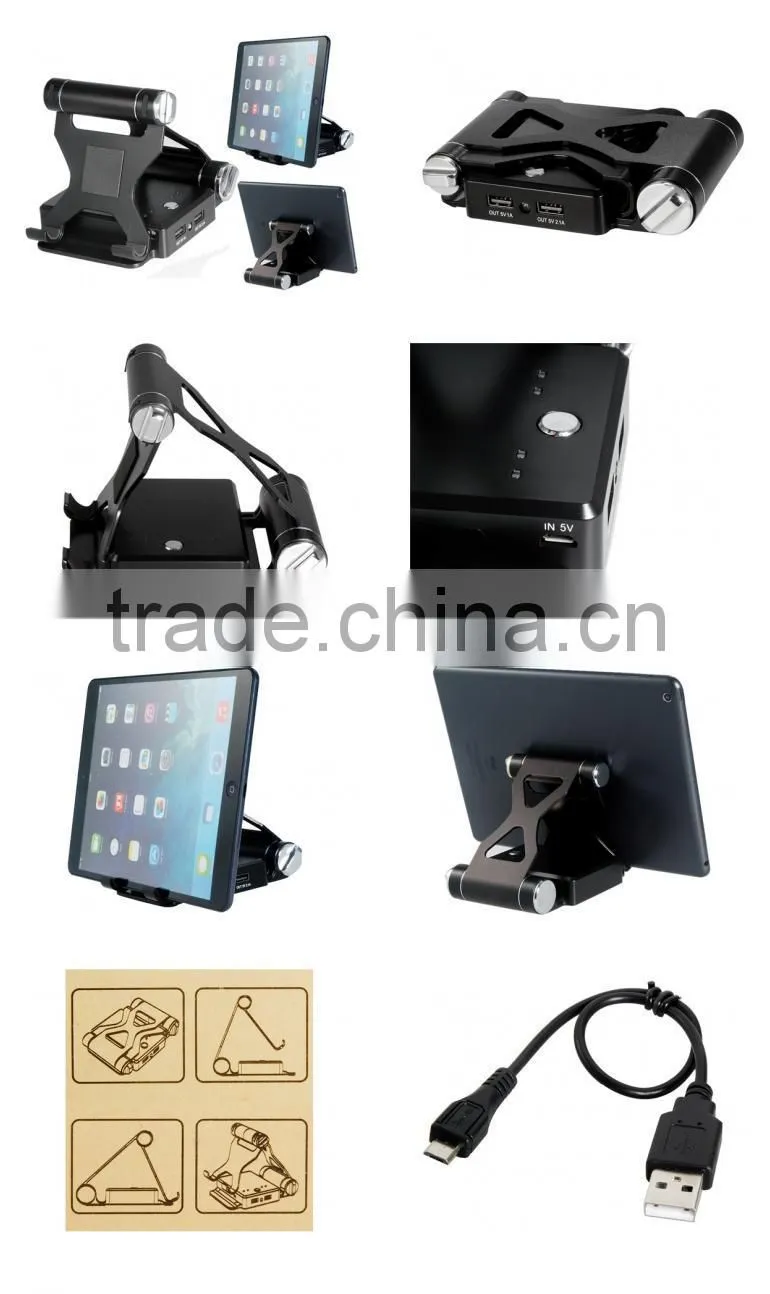 10400mAh Dual USB Foldable Mobile Power Bank with Mount Stand and LED Light