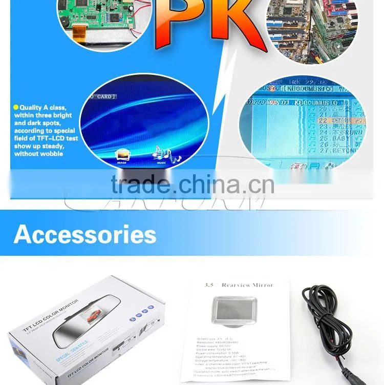 car rear view mirror 3.5 inch 12v dc lcd monitor
