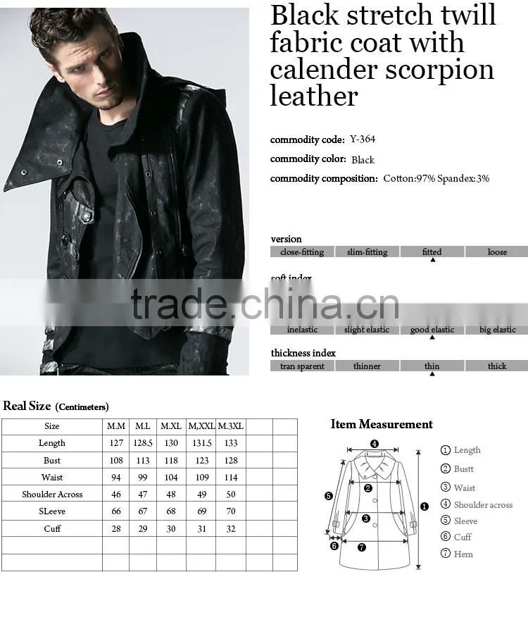 Y-364 Top Sale stylish black men Gothic long winter coat