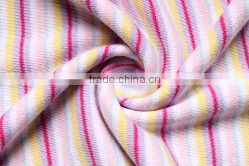 cotton yarn dyed stripe interlock knitted fabric