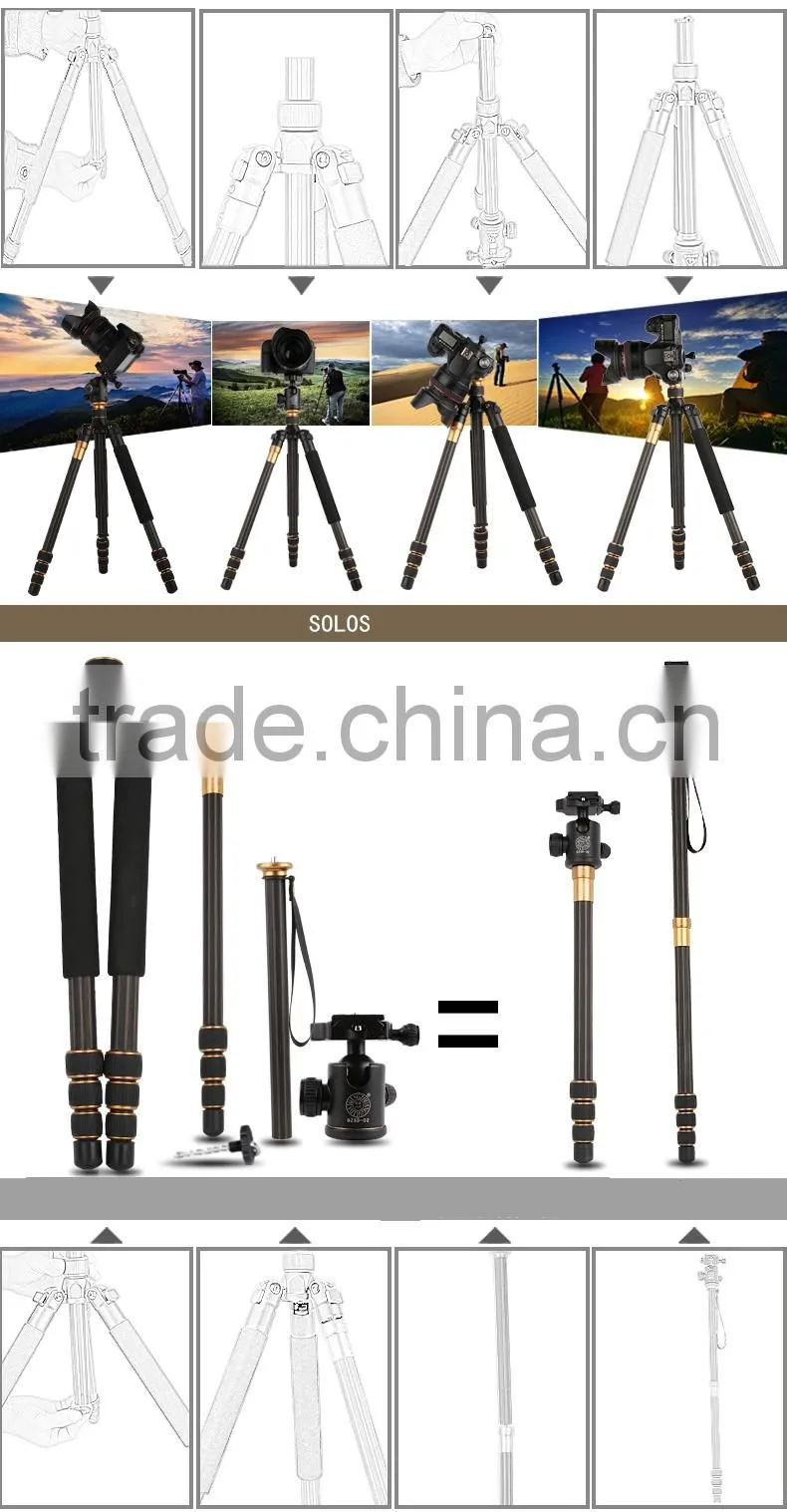 Q999C Professional Portable Carbon fiber Tripod&Ball Head Compact for DSLR Camera