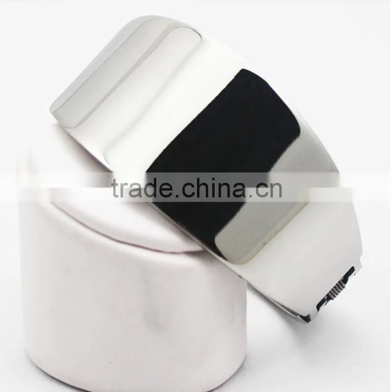 Stainless Steel Asymmetric Wide Plain Metal Bangle Silver Jewelry