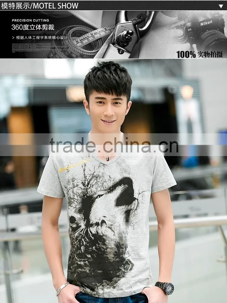 New men's short sleeve T-shirt men's v-neck Chinese wind printing men's T-shirt