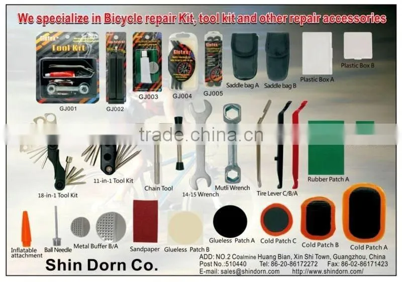 High quality vulcanizing tire patch kit with rubber glue adhesive, accessories bicycle