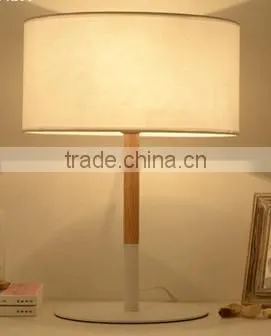 Metal Base Material and wood tube fabric shade table lamp white color base desk lamp