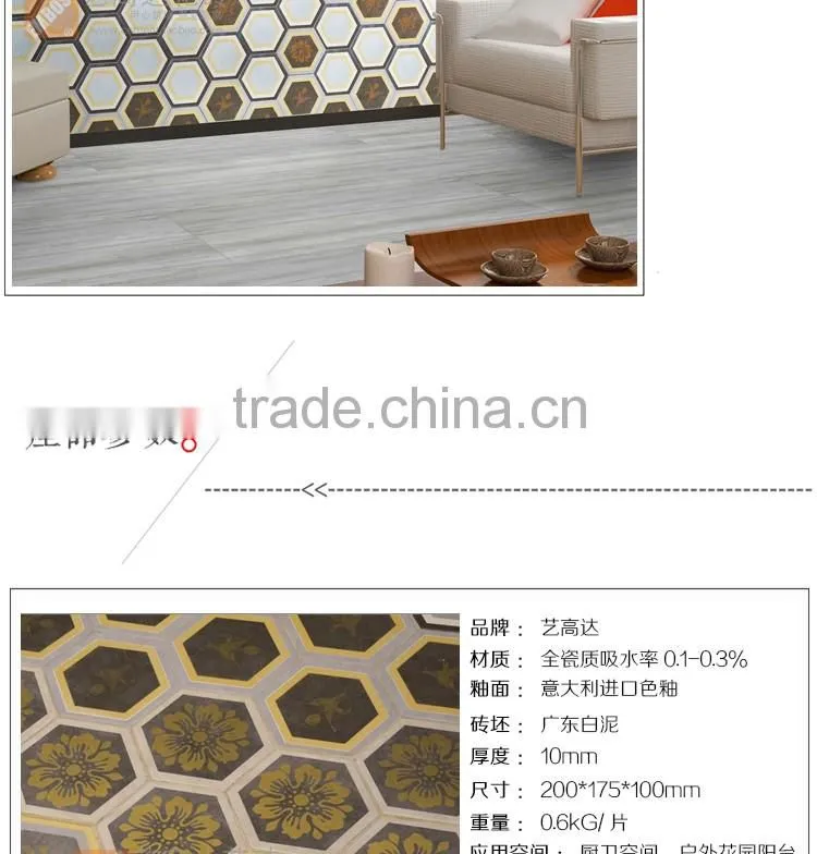 EMBOSS hexagon mosaic tile kitchen floor tile 100*200*175mm porcelain glazed tile