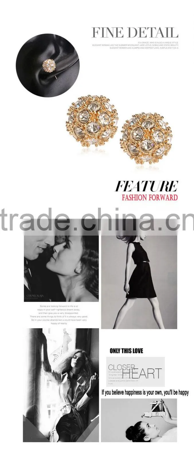 Woman Gold Plated 18k Ball Stud Earrings Jewelry Fashion