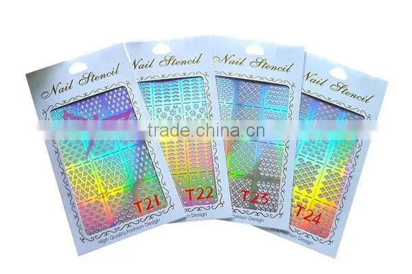36 designs reusable finger nail stencil,hot nail airbrush stencil