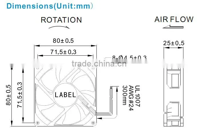 dc ventilation fan 80x80x25mm / dc fan for air condition