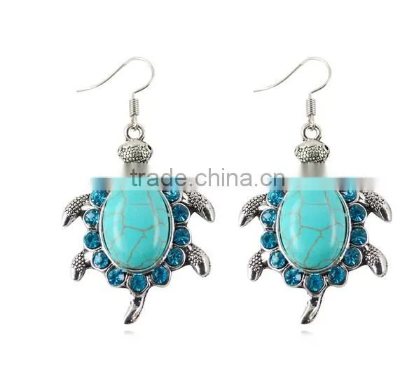 2016 Bohemia Gypsy Fashion Turtle Dangle Long Drop Turquoise Earrings For Women