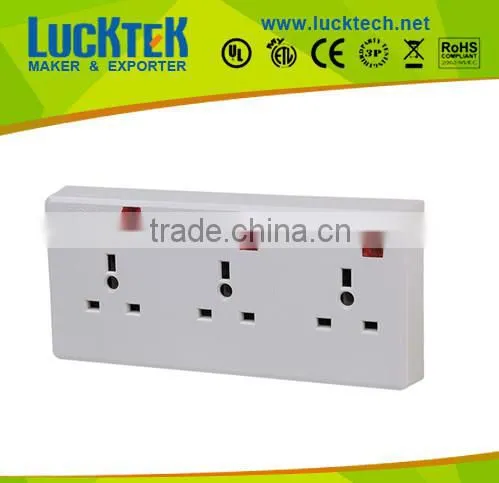 3*ways UK power wall Socket outlet with 3*individual switch,wall plate socket,wall mount power