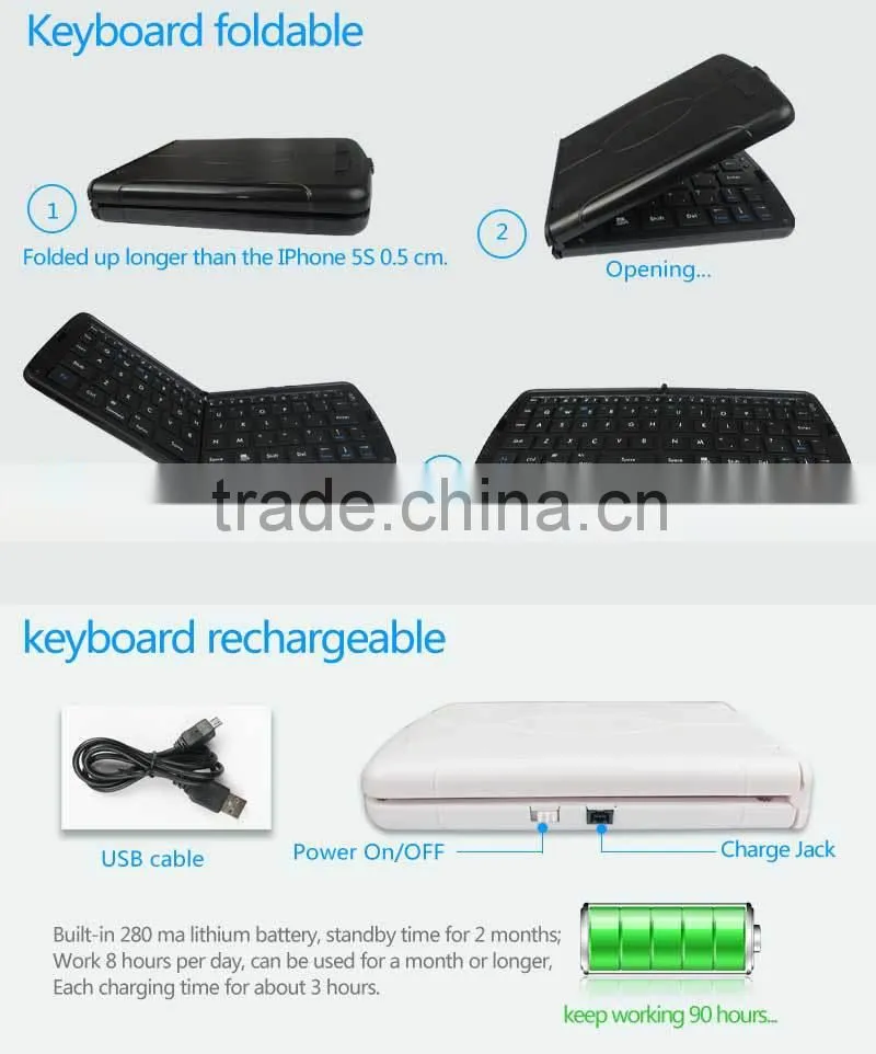 Mini custom folding bluetooth keyboard Folded Keyboard for smart phone