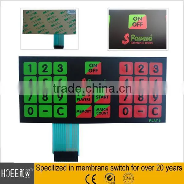 custom electrical circuits membrane switch and film keypad with embossed rount metal snap dome and 3M adhesive