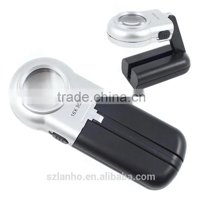 16X LED Illuminated Magnifier Table Magnifying Glass Folding Stand Jewelry Loupe