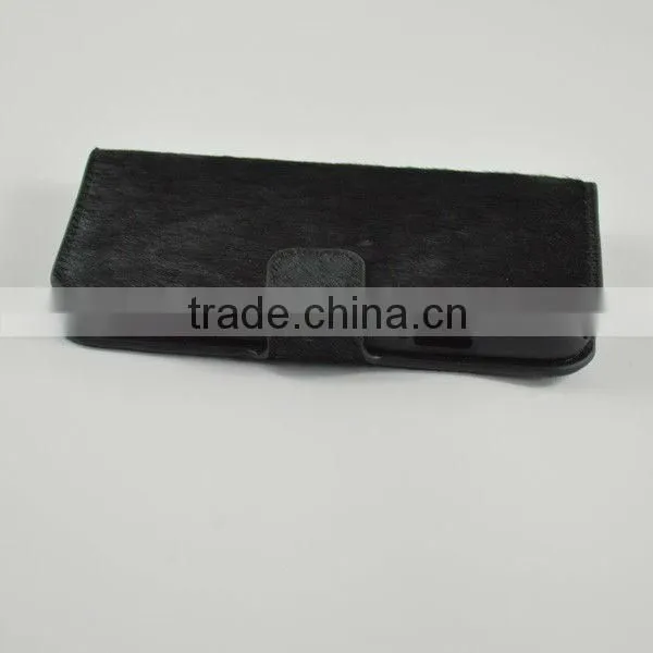 unique horsehair mobile phone folio wallet case cover for Samsung S4 with card slot OEM