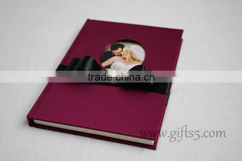 Custom Handmade Luxury dark Fuchsia wedding guest book with you own photo