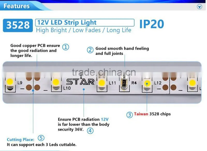 120leds/m 5m 600leds waterproof smd 3528 led strip light