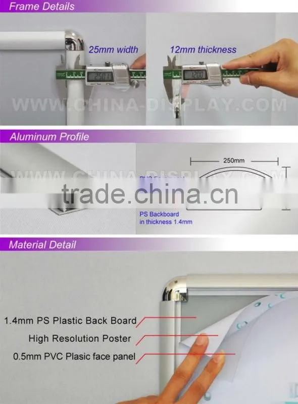 Aluminium snap edge frame sign flip open snap frame wall mounted frames