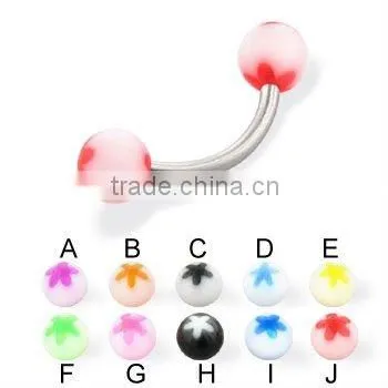 Titanium curved barbell with double striped barbell balls, 14 ga,body piercing eyebrow ring jewelry