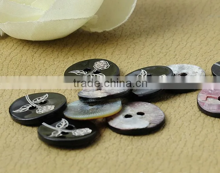 painting balck lasering 2 holes natural Japanese akoya shell buttons