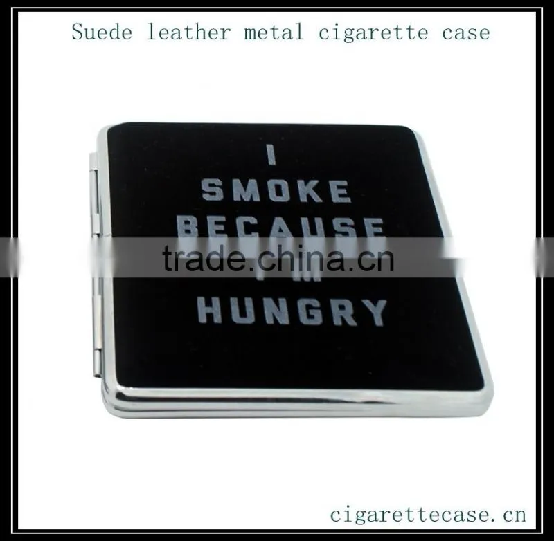 2014 high quality Black suede leather metal cigarette case box wallet with elastic holder